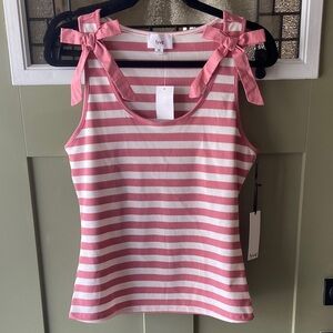 fyve NWT Pink & White Striped Faux Tie-Shoulder Tank Top Sz M